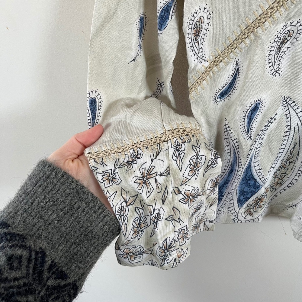 Y2K Lynn Ritchie Long Sleeve Top Paisley  Cotton Silk Exposed Stitching Sm Boho - Picture 7 of 8